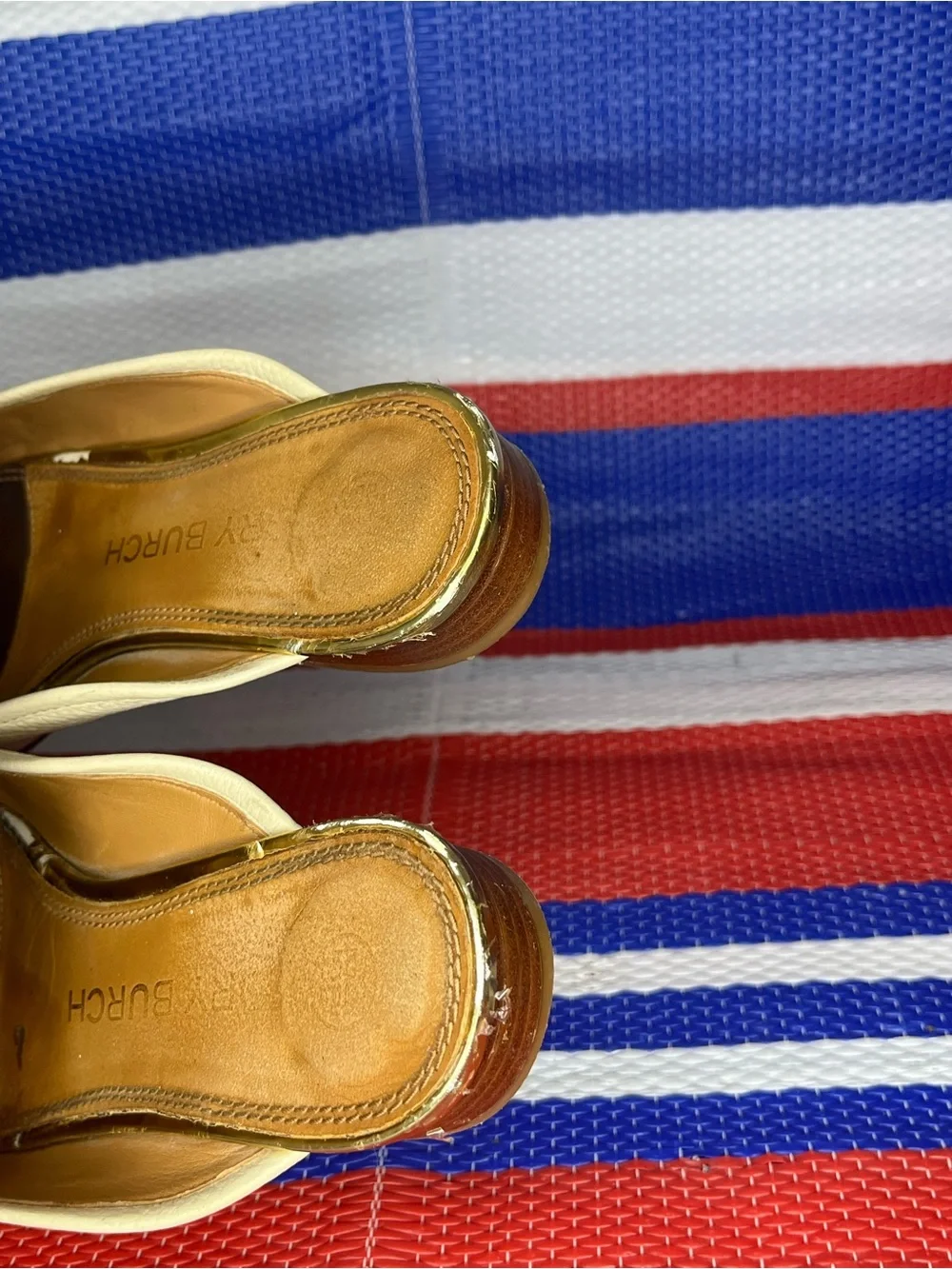 AUTHENTIC - Tory Burch Jessa Backless Loafers - Women’s Size 7 Shoes Cream Gold
